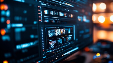 A detailed view of a computer display showing a complex video editing timeline with numerous clips arranged for editing, highlighting the creative process