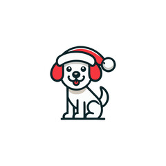 Christmas vector flat illustration, dog wearing Santa Claus hat