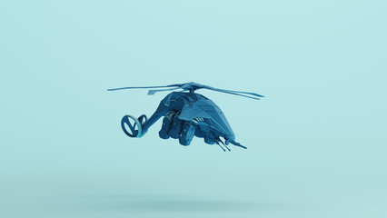 Blue helicopter rotor sci fi military aircraft flying monochrome pale blue background quarter front view 3d illustration render digital rendering © paul