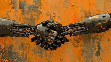 A handshake between human and robotic hands, symbolizing smart contract negotiation