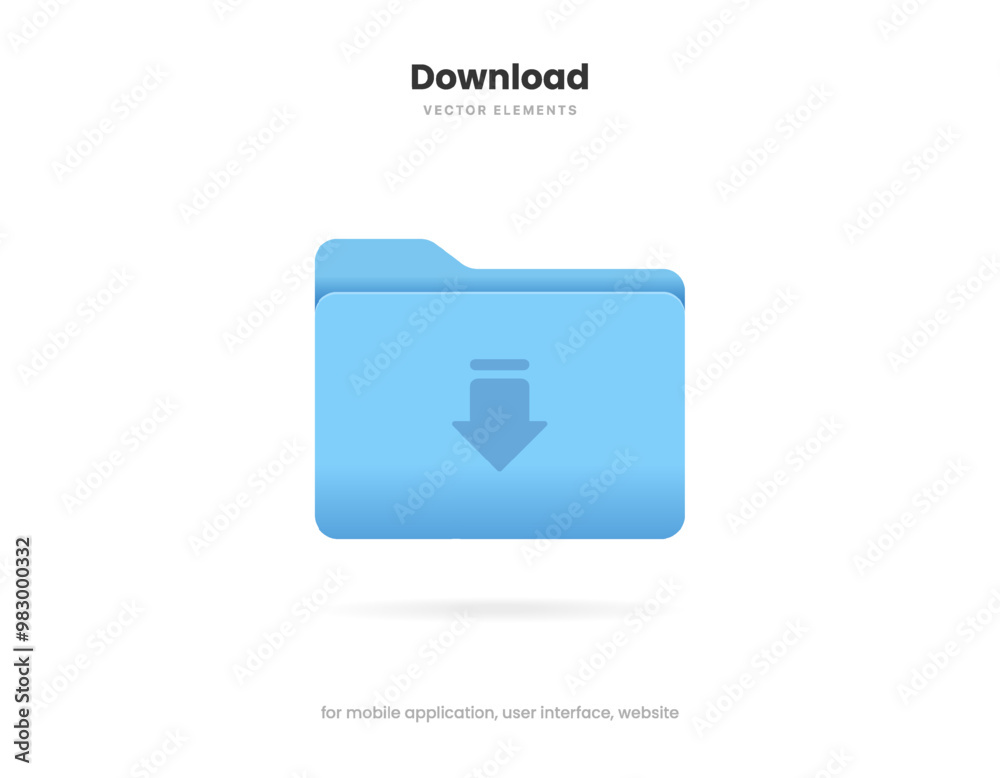 Poster 3d download icon button. Folder icon. Upload icon. Down arrow bottom side symbol. Click here button. Save cloud icon push button for UI UX, website, mobile application.