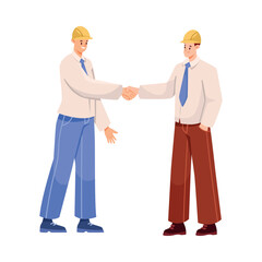 Oil Industry Man Worker Character Stand and Handshake Vector Illustration