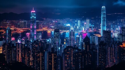 Obraz premium energy of a bustling cityscape at night, with illuminated skyscrapers