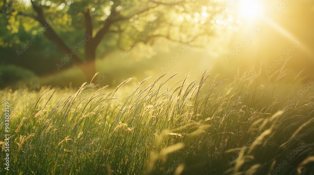 Poster essence of a gentle breeze rustling through a field of tall grass