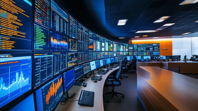 In a bustling network operations center, technicians monitor various screens filled with intricate data charts and security alerts, ensuring systems remain secure and efficient