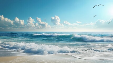 Fototapeta premium a calming seascape with gentle waves, a clear blue sky