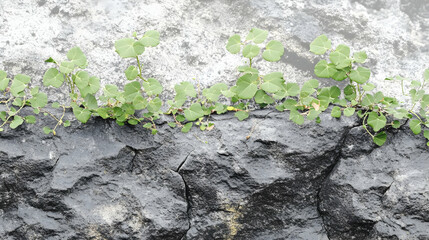 Green Plants Growing Tenaciously on a Rock Face Background
