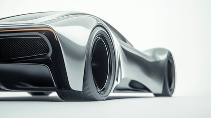 Silver Futuristic Sports Car Rear View