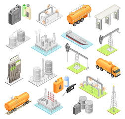 Oil Petroleum Industry as Fuel Extraction Isometric Vector Set