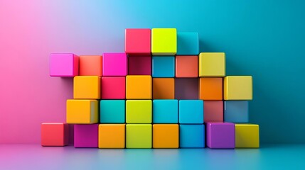 Vibrant arrangement of colorful blocks in pink, yellow, and blue against a gradient background, perfect for playful designs.