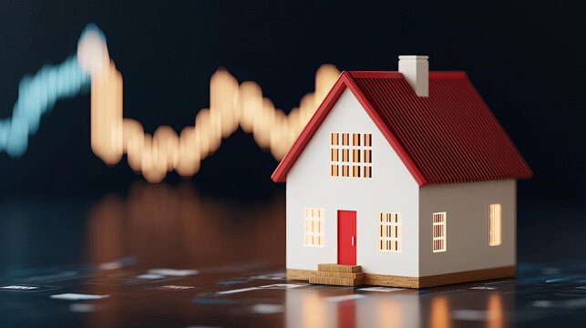 Visual representation of economic policy impacts on housing markets, illustrated through digital charts and housing icons