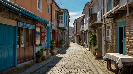 Seaside Lane with Blue Doors