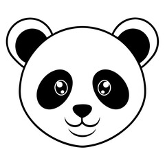 Panda Face Icon with Soft Rounded Lines in Black and White Vector Design