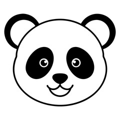 Panda Face Icon with Soft Rounded Lines in Black and White Vector Design