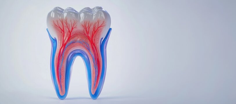 Anatomical cross-section of human tooth with detailed nerve and pulp structure