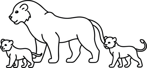 Family Bonding in the Savanna with Lion Cubs Vector Illustration
