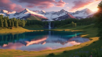 Obraz premium breathtakingly realistic 8k landscape featuring a serene mountain range at sunrise