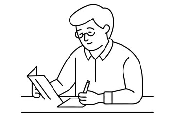 A man writes news line art vector illustration