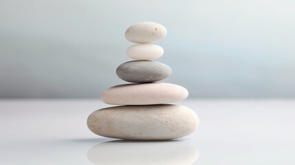 Smooth, rounded stones are meticulously stacked on top of each other, creating a balanced and serene composition that exudes calm and tranquility.