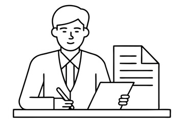 A man writes news line art vector illustration