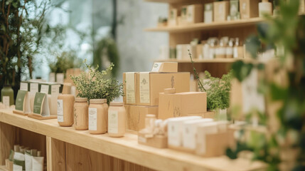 A product display showcasing a brands sustainable packaging and eco-friendly certifications, appealing to environmentally conscious consumers