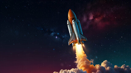 Space rocket launch illustration, perfect for business innovation and startup events.