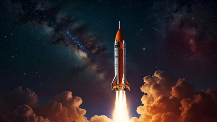 Space rocket launch illustration, perfect for business innovation and startup events.
