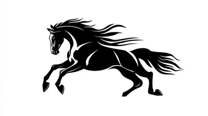 A strong, wild horse silhouette, perfect for a sports team mascot. It's ideal for hockey, football, or rugby logos.