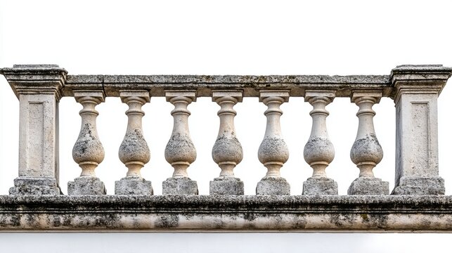 A stone railing stands alone with a solid white background.