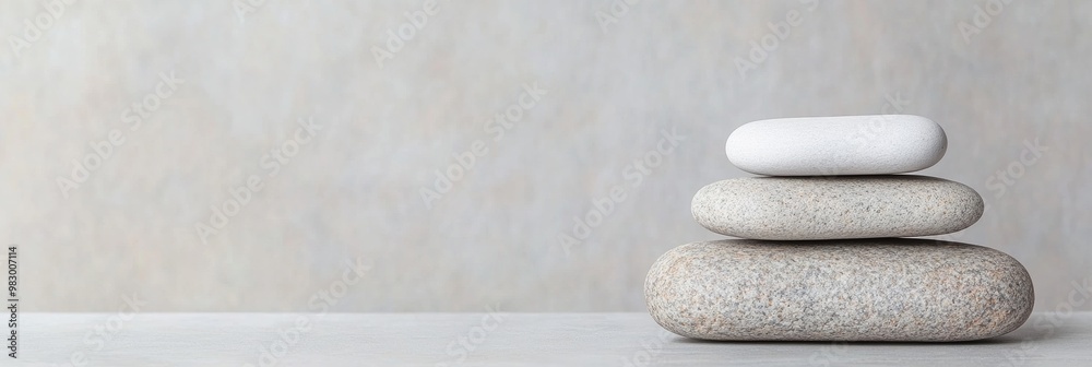 Poster minimalist stack of three zen stones on a neutral background