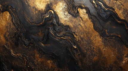 Obraz premium A stylish, 3D wallpaper with a rich, dark gold and black design. It looks like a luxurious, textured surface with a shimmering gold effect.
