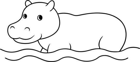 Hippo Calf Takes the Plunge Fun in the River with Vector Illustration
