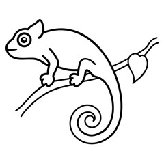 Minimalist Chameleon Climbing Branch Vector Art