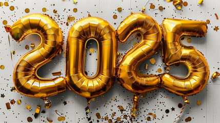 Foil balloons in shape of 2025, New year concept.