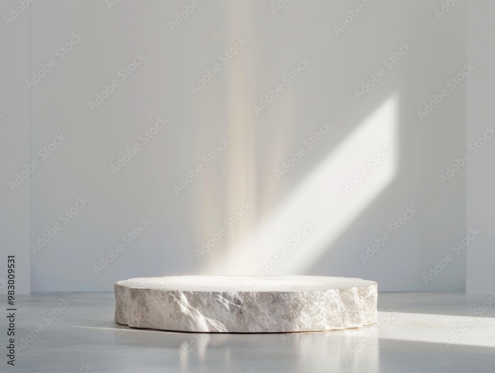 Poster minimalist marble podium on gradient background with holographic glow and soft, diffused lighting