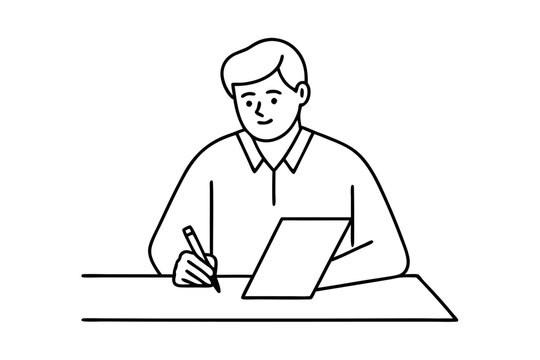 recommend clip art: A man writes news line art vector illustration