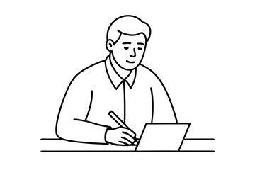 A man writes news line art vector illustration