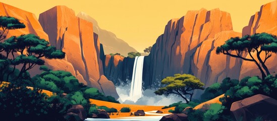 Mountain waterfall in a scenic landscape amidst rugged peaks