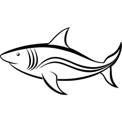 Stylized Black Shark Line Art on White Vector