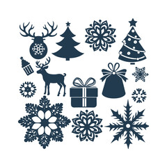 Set of Christmas ornament decoration silhouette vector art illustration on a white background