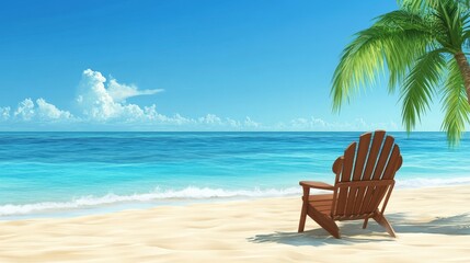 A beach chair is sitting on the sand near the ocean