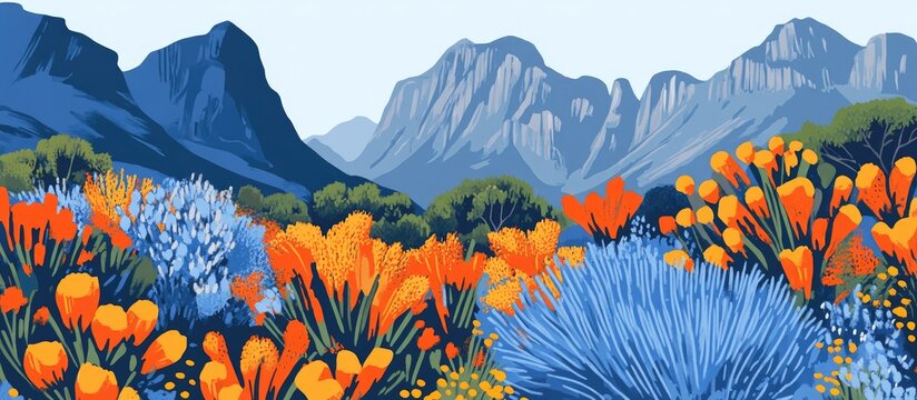 Breathtaking rugged mountain landscape featuring vibrant fynbos scrub brush