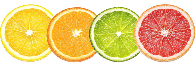 citrus slice, grapefruit, orange, lemon, lime, isolated on white background, clipping path