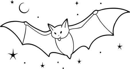 Bat Flying Through the Night Sky Vector Illustration for Kids Coloring Fun
