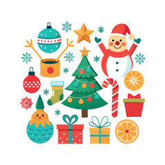 Set of Christmas ornament decoration vector art illustration on a white background