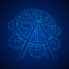Ferris wheel spinning amusement park. Wireframe low poly mesh vector illustration.