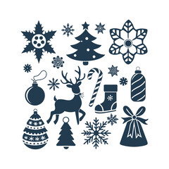 Set of Christmas ornament decoration silhouette vector art illustration on a white background