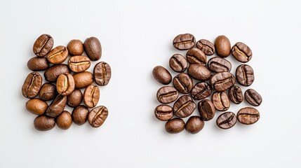 Naklejka premium Coffee Beans in Two Distinct Varieties on White Surface