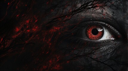 Fototapeta premium Scary wall background with sinister eyes, horror texture for background