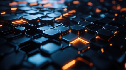 Obraz premium A rotating 3D hexagonal lattice, glowing softly in a minimalistic dark space.